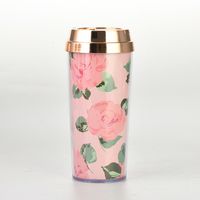 Double Layer Thickened Coffee Cup Card Flower Plastic Water Cup New Insulated Portable Water Cup sku image 3