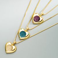 Fashion Ocean Heart Hollow Round Pendant Copper Gold-plated Inlaid Zircon Heart-shaped Necklace main image 2