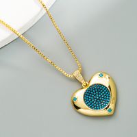 Fashion Ocean Heart Hollow Round Pendant Copper Gold-plated Inlaid Zircon Heart-shaped Necklace main image 6