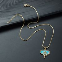 Fashion Creative Elephant Pendant Zircon Necklace Copper Plated 18k Gold Drop Oil Hip Hop Style Collarbone Chain main image 7