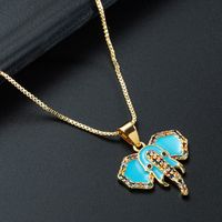 Fashion Creative Elephant Pendant Zircon Necklace Copper Plated 18k Gold Drop Oil Hip Hop Style Collarbone Chain sku image 1
