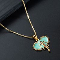 Fashion Creative Elephant Pendant Zircon Necklace Copper Plated 18k Gold Drop Oil Hip Hop Style Collarbone Chain sku image 2