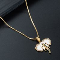 Fashion Creative Elephant Pendant Zircon Necklace Copper Plated 18k Gold Drop Oil Hip Hop Style Collarbone Chain sku image 3