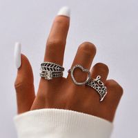 Simple Letter Heart Hollow Leaf Ring 6 Set main image 1