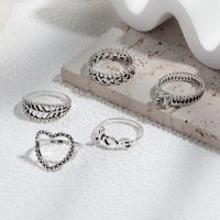 Simple Letter Heart Hollow Leaf Ring 6 Set main image 5
