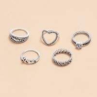 Simple Letter Heart Hollow Leaf Ring 6 Set main image 7