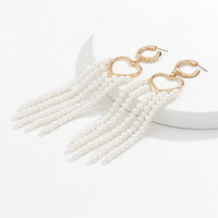 Lady Retro Temperament Pearl Love Tassel Niche Simple Drop Earring main image 4