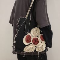 2021 New Denim Handbag Flower One-shoulder Underarm Bag Messenger Tote Bag main image 4