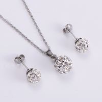 Simple Full Diamond Ball Pendant Necklace Fashion Necklace Earrings Set sku image 1