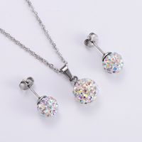 Simple Full Diamond Ball Pendant Necklace Fashion Necklace Earrings Set sku image 2