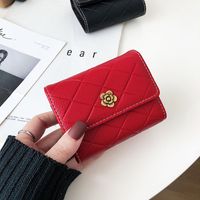 Women's Short Wallet New Sun Flower Embossed Buckle Coin Purse Tri-fold Wallet sku image 1