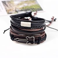 European And American Jewelry Leather Cord Woven Alloy Guitar Bracelet Three-piece Set main image 6