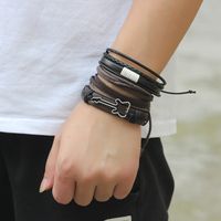 European And American Jewelry Leather Cord Woven Alloy Guitar Bracelet Three-piece Set main image 5