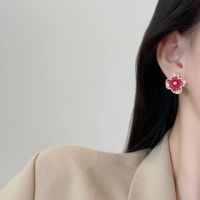 Korean Simple Flower Earrings Female Personality Full Diamond Earrings Wholesale main image 4