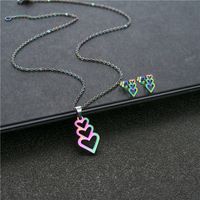 Fashion Colorful Heart-shaped Stainless Steel Necklace And Earring Set main image 3