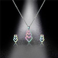 Fashion Colorful Heart-shaped Stainless Steel Necklace And Earring Set main image 4