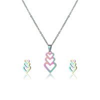 Fashion Colorful Heart-shaped Stainless Steel Necklace And Earring Set main image 6