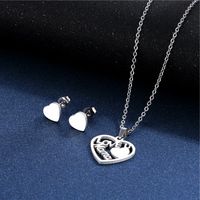 Fashion Heart-shaped Mother's Day Stainless Steel Ecklace Earrings Set main image 3