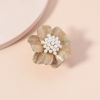 European And American Fashion Exaggerated Metal Alloy Pearl Flower Open Ring Wholesale main image 3