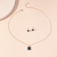 Fashion Simple Classic Diamond Square Alloy Earrings Necklace Set main image 4