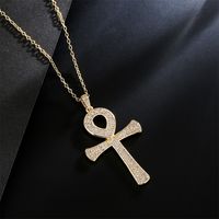 Retro Fashion Anka Cross Pendant Copper Plated Real Gold Zircon Necklace Religious Jewelry main image 3