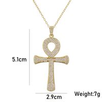 Retro Fashion Anka Cross Pendant Copper Plated Real Gold Zircon Necklace Religious Jewelry main image 5