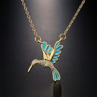 European And American New Drop Oil Bird Pendant Copper Plated Real Gold Necklace main image 1