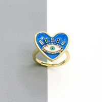 Retro Personality Drop Oil Color Diamond Eye Peach Heart Demon Eye Open Ring main image 5
