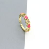 Simple Color Dripping Oil Zircon Peach Heart Open Ring Female Wholesale main image 4