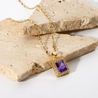 Fashion 18k Gold-plated Stainless Steel Necklace Square Violet Cubic Zirconia Pendant Necklace main image 1