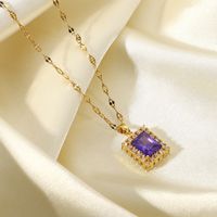 Fashion 18k Gold-plated Stainless Steel Necklace Square Violet Cubic Zirconia Pendant Necklace main image 3