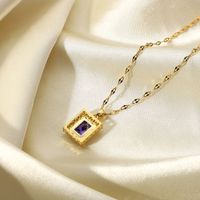 Fashion 18k Gold-plated Stainless Steel Necklace Square Violet Cubic Zirconia Pendant Necklace main image 5