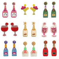 Bohemian Creative Rice Beads Wine Bottle Glass New Year Party Earrings main image 1