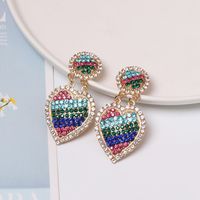 European And American Exaggerated Personality Simple Heart Shape Full Of Diamond Earrings main image 3