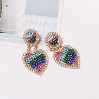 European And American Exaggerated Personality Simple Heart Shape Full Of Diamond Earrings main image 4