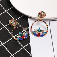 New European And American Creative Simple Geometric Round Color Diamond Earrings main image 5