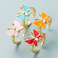 European And American Fashion Brass Real Gold-plated Oil Dripping Butterfly Shape Ring main image 2