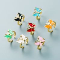 European And American Fashion Brass Real Gold-plated Oil Dripping Butterfly Shape Ring main image 3