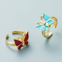 European And American Fashion Brass Real Gold-plated Oil Dripping Butterfly Shape Ring main image 4