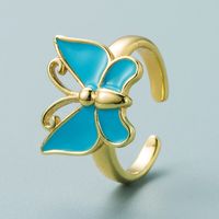 European And American Fashion Brass Real Gold-plated Oil Dripping Butterfly Shape Ring main image 5