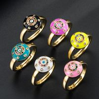 Fashion Color Dripping Oil Devil's Eyes Copper Plated Real Gold Micro Inlaid Zircon Ring main image 1