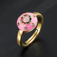 Fashion Color Dripping Oil Devil's Eyes Copper Plated Real Gold Micro Inlaid Zircon Ring main image 3