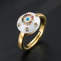 Fashion Color Dripping Oil Devil's Eyes Copper Plated Real Gold Micro Inlaid Zircon Ring main image 4