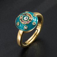 Fashion Color Dripping Oil Devil's Eyes Copper Plated Real Gold Micro Inlaid Zircon Ring main image 5