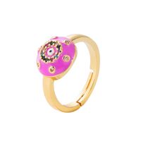Fashion Color Dripping Oil Devil's Eyes Copper Plated Real Gold Micro Inlaid Zircon Ring main image 6