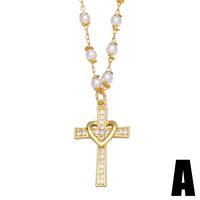New Personality Virgin Jesus Cross Necklace Feminine Pearl Copper Clavicle Chain main image 3