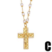 New Personality Virgin Jesus Cross Necklace Feminine Pearl Copper Clavicle Chain main image 5