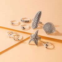 Vintage Jewelry Starfish Shell Ring Set Fishtail Feather Ring Nine-piece Set main image 3