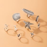 Vintage Jewelry Starfish Shell Ring Set Fishtail Feather Ring Nine-piece Set main image 4