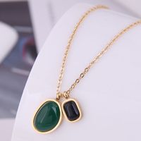 Simple Green Gemstone Pendant Titanium Steel Necklace Wholesale main image 2